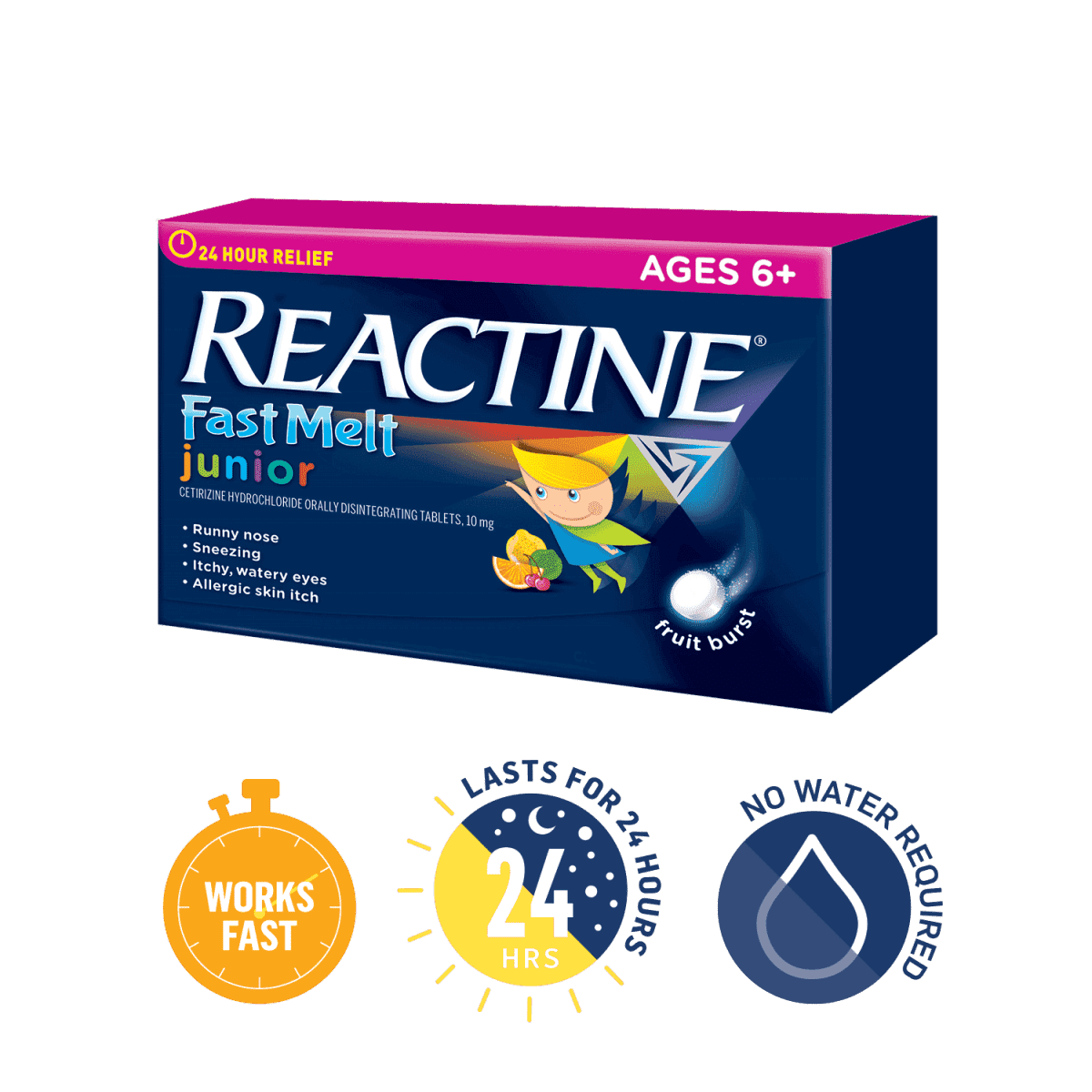 Reactine Extra Strength Rapid Dissolve dissolves in seconds, lasts 24 hours
