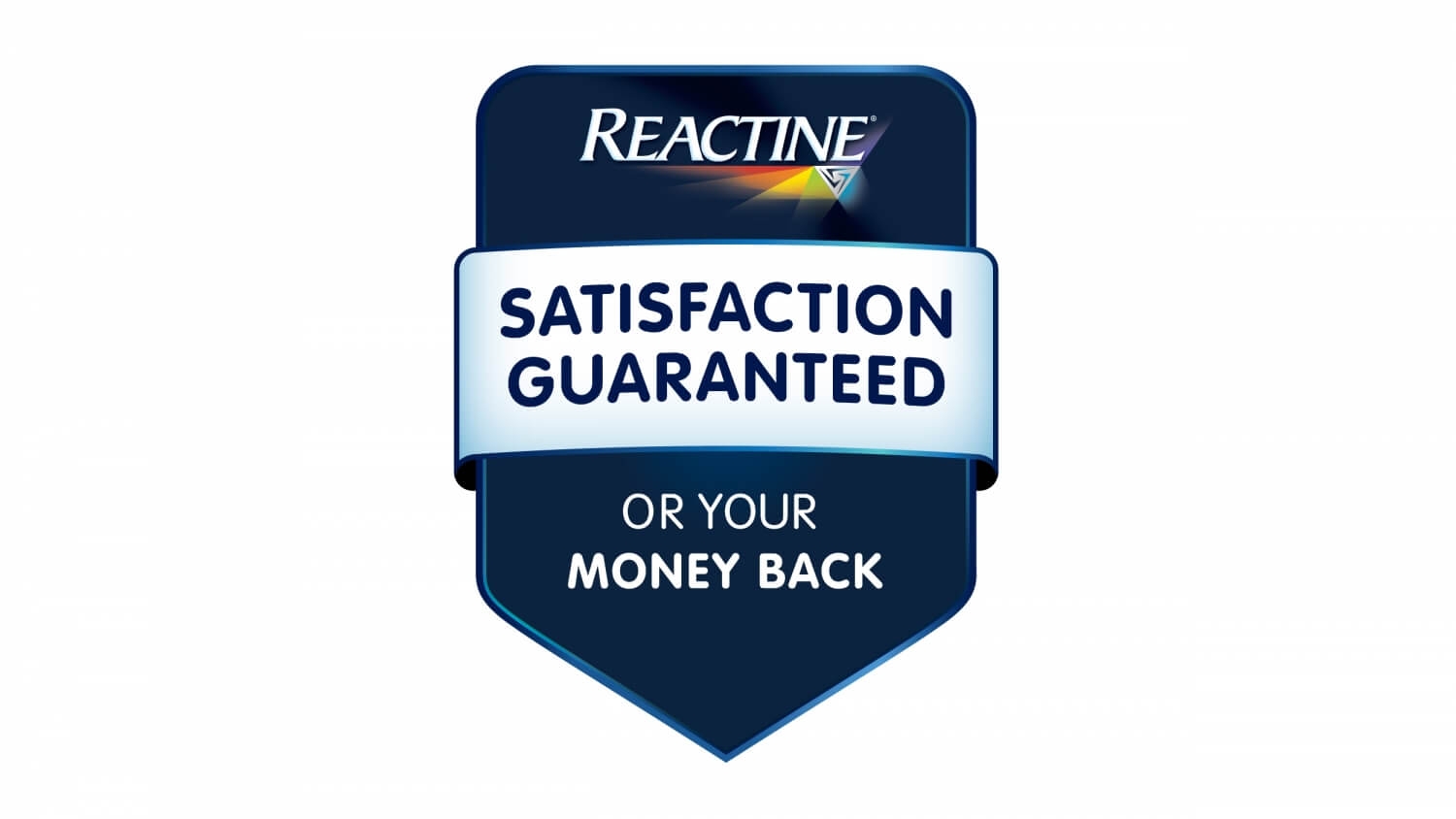 Reactine satisfaction guaranteed or your money back logo